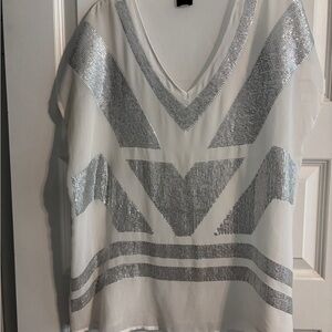 Silver and White Women's Top